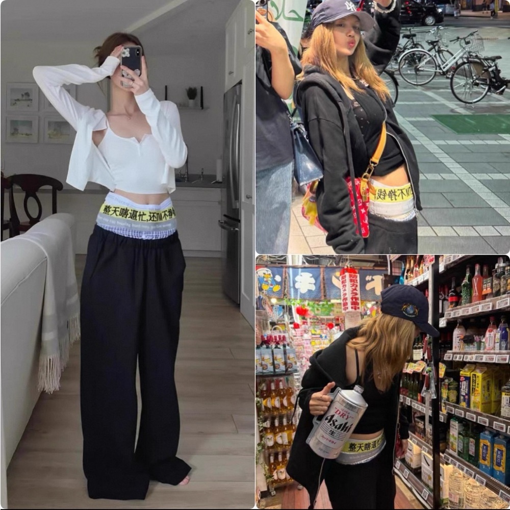 💗💗💗Blackpink Lisa Style - Black Wide Leg Pants with Multi-Waistband Design